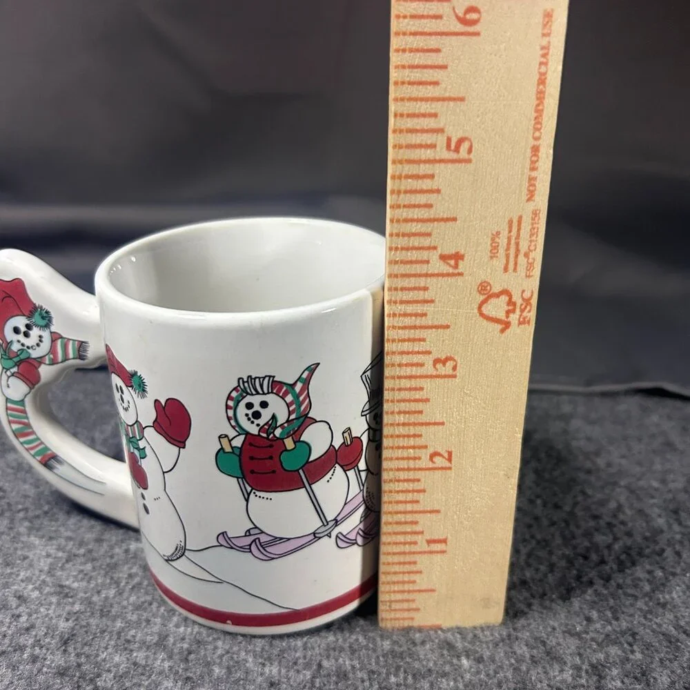 Vintage The Love‎ Mug 1980s Christmas Snowman Mug Cup with Decorative Handle EUC